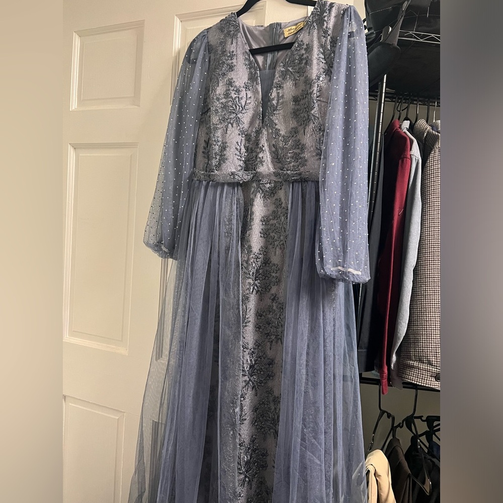 Blue Lace & Tulle Evening Gown